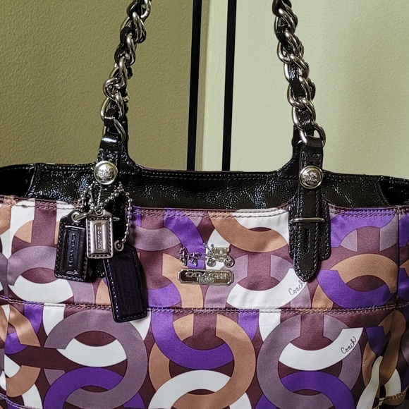 COACH MADISON CHAINLINK EAST MEET WEST BAG PURPLE MULTI #15549 - Picture 2 of 16